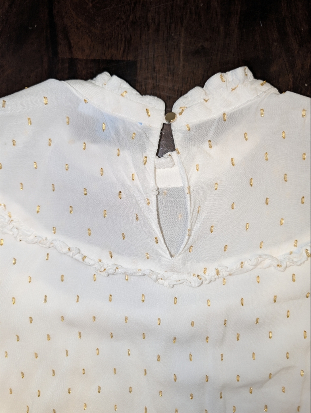 Draper James Women's Cream Top Gold Dot Feminine Ruffle Light L Quiet Luxe